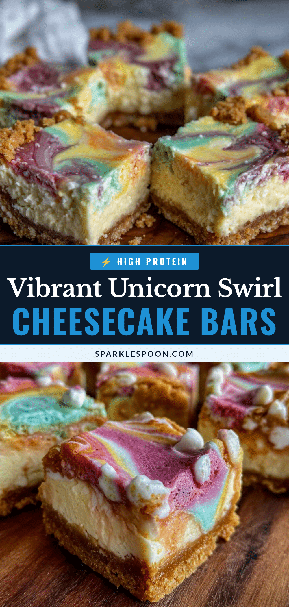 Creamy Unicorn Swirl Cheesecake Bars recipe