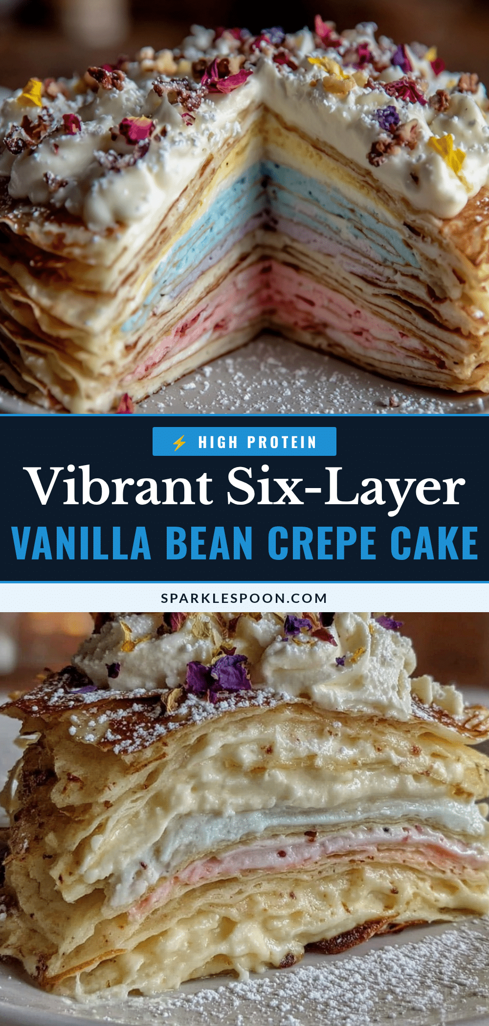 six-layer rainbow vanilla bean crepe cake recipe