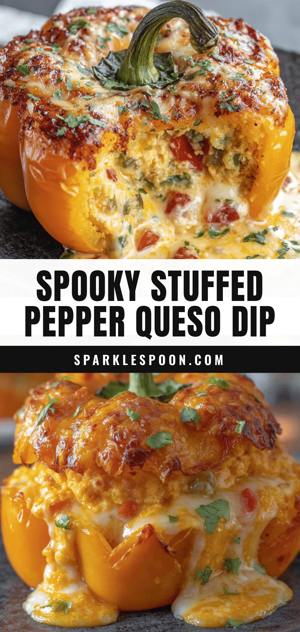 creamy jack-o-lantern stuffed pepper queso dip recipe