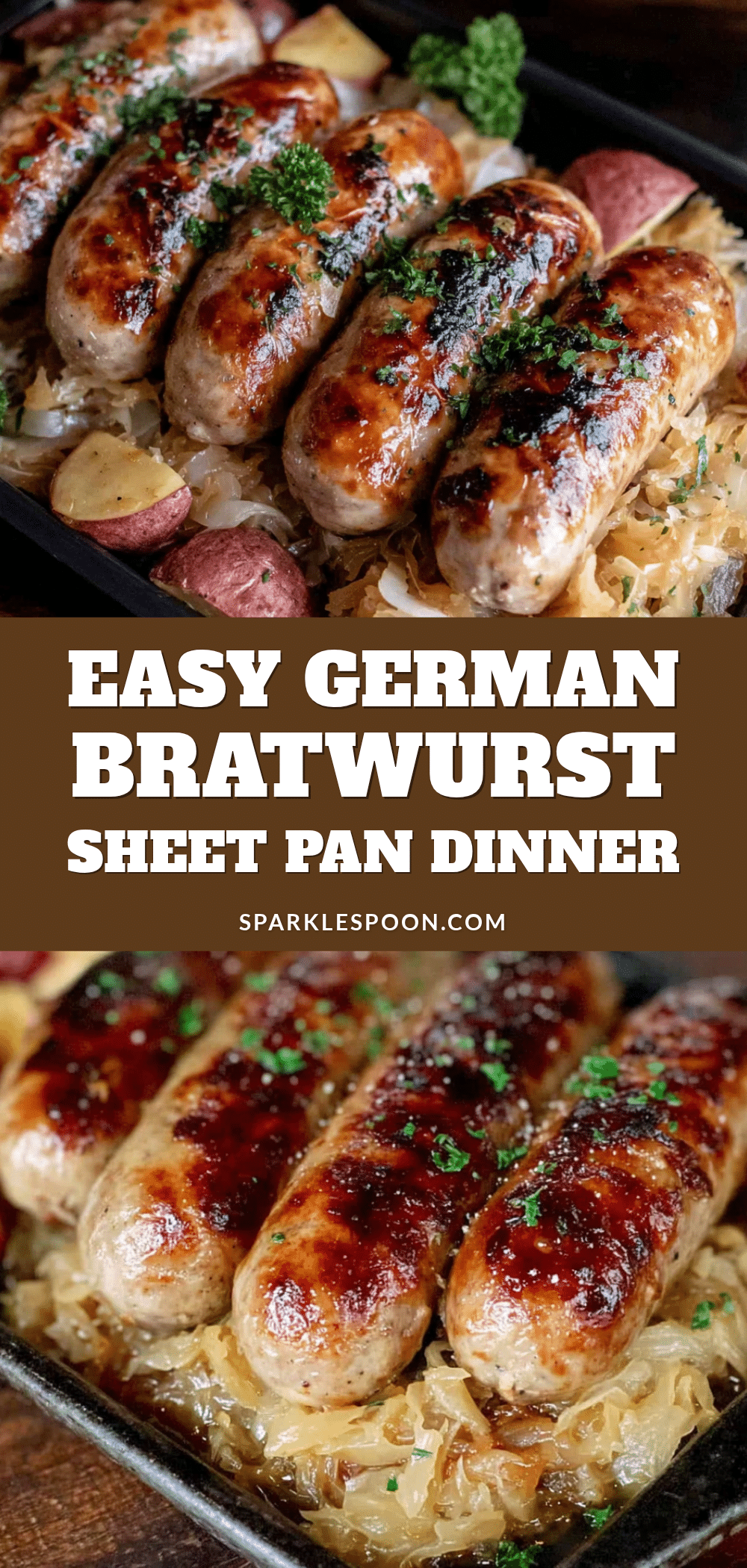 easy german bratwurst and sauerkraut sheet pan dinner recipe