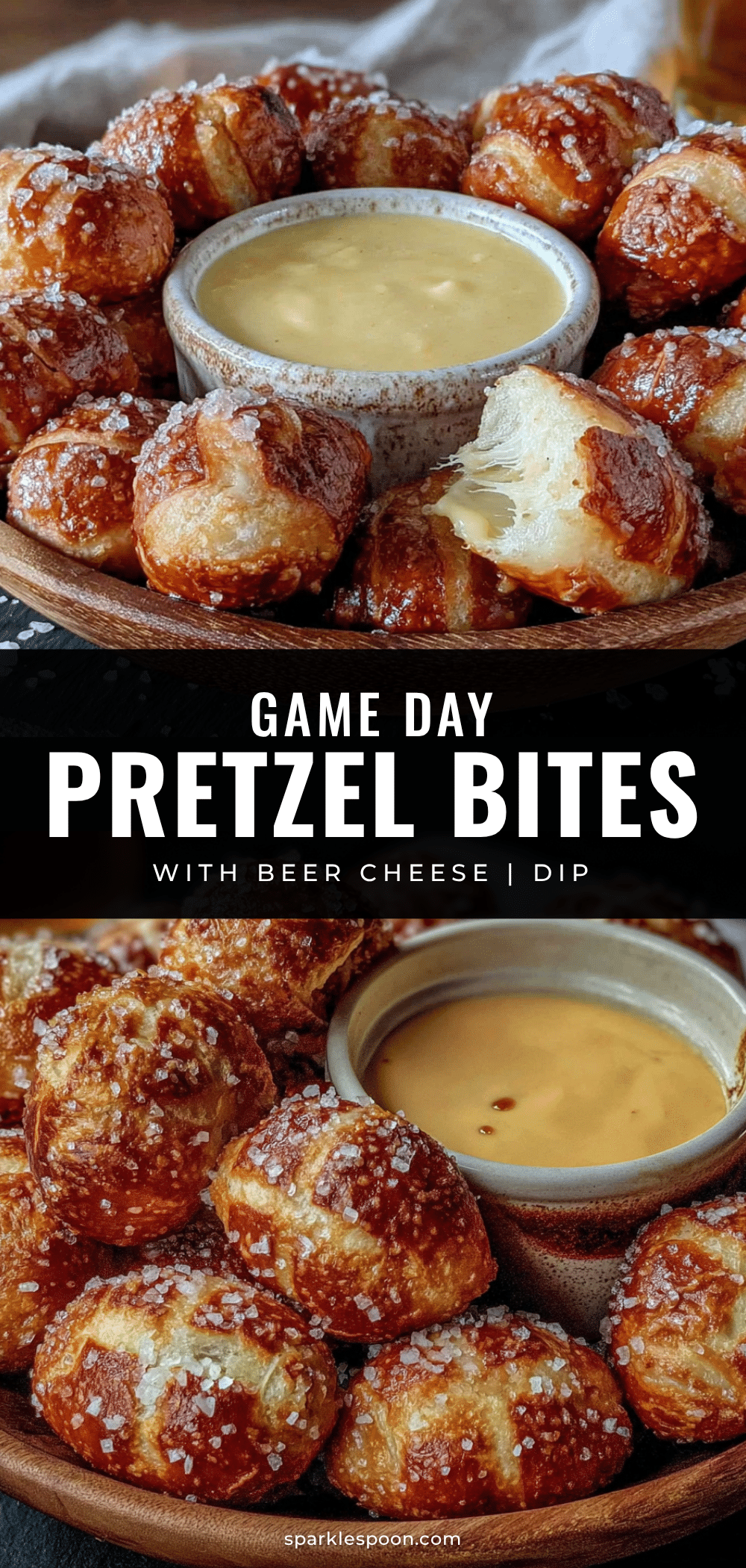 game day football pretzel bites with beer cheese dip recipe