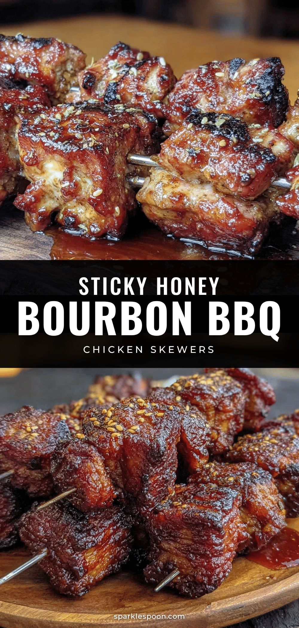 sticky honey bourbon BBQ chicken skewers recipe