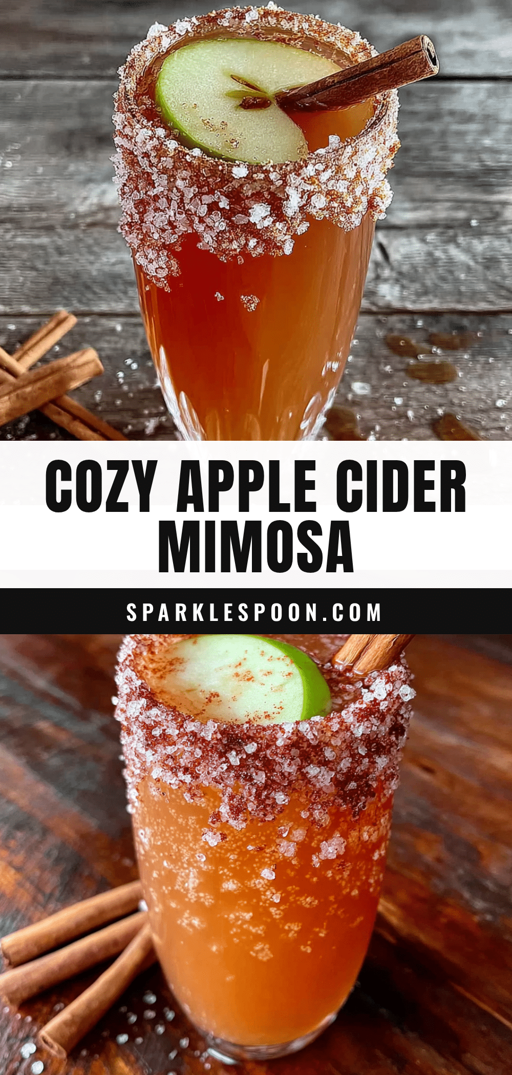 apple cider mimosa with cinnamon sugar rim recipe
