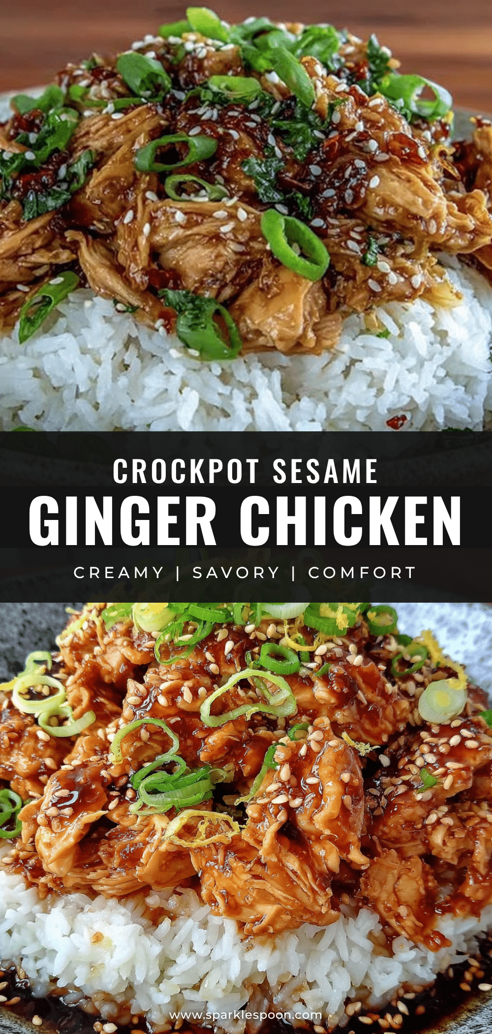 Tender Crockpot Sesame Ginger Chicken & Rice recipe