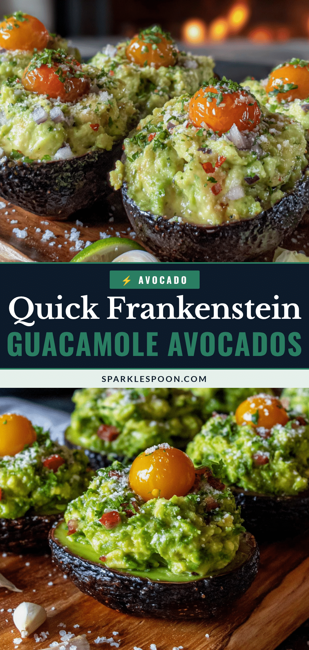 Frankenstein Guacamole Deviled Avocados recipe